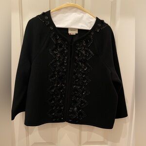 Anthropologie Elevenses Black Sequin Trim Wool Jacket L